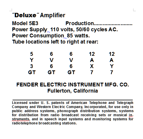 Fender Amp Tube Chart