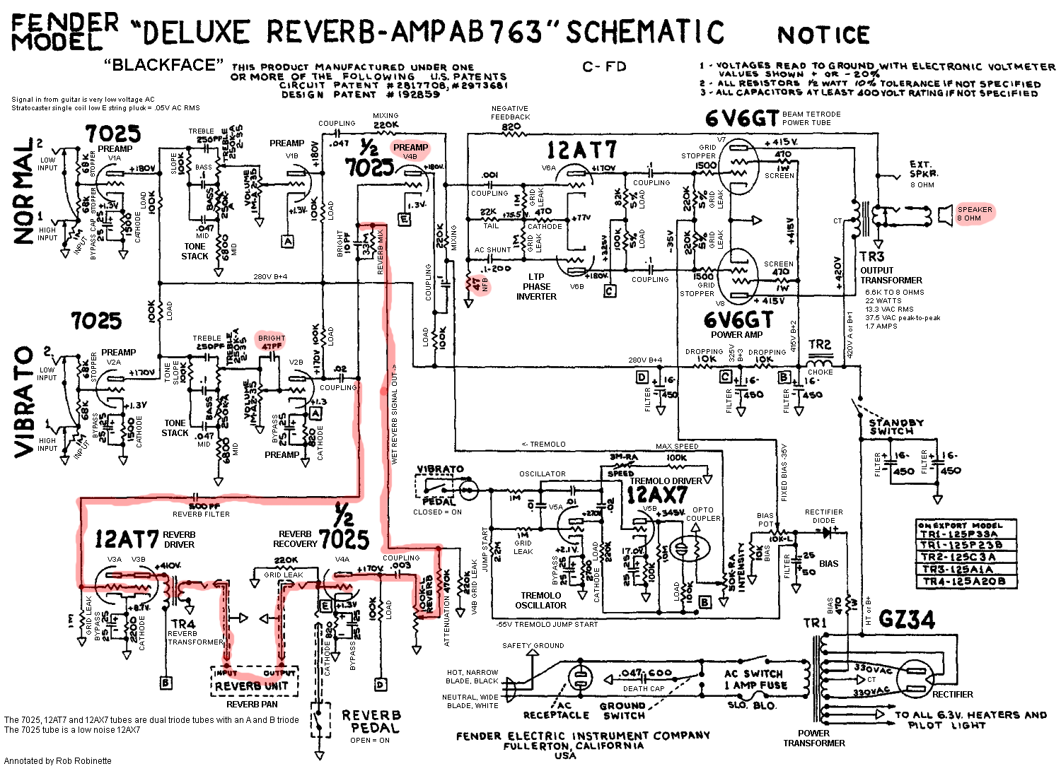 Reverb schematic princeton BF/SF Princeton